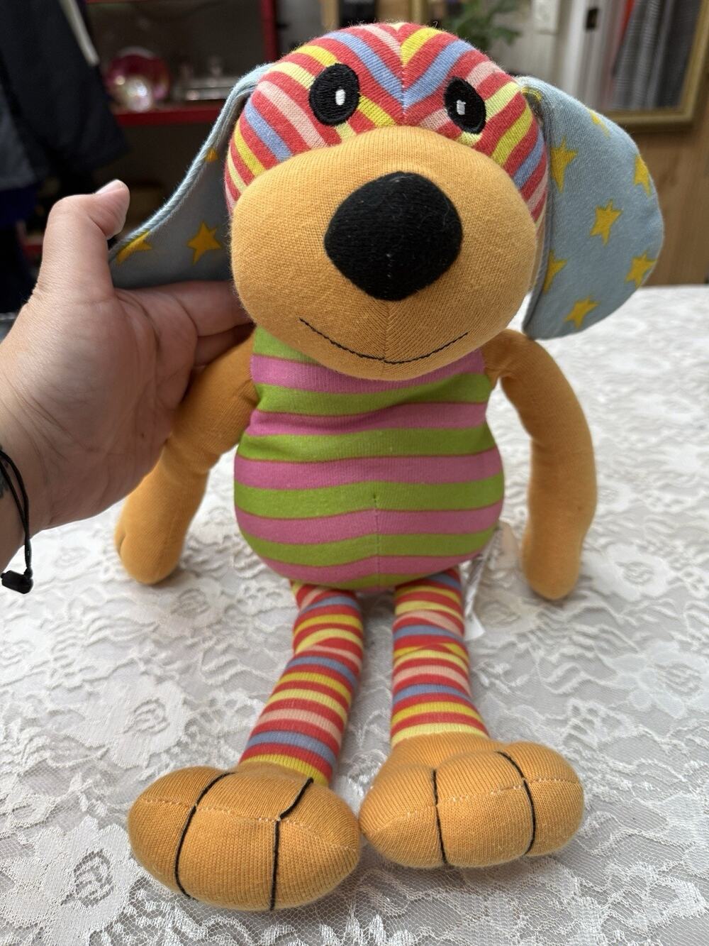 Sockimals Retired Plush Dog Rainbow Stripes Mismatch Stuffed Animal